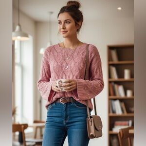 INC Mauve Popcorn Cable Knit Sweater